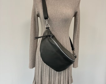 XL leather crossbody bag, crossbag leather, belly bag large, shoulder bag, cross body bag, leather bag, leather belly bag, crossbody bag gray