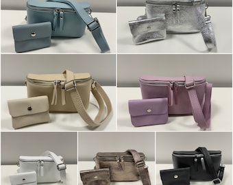 Damen Crossbody Bag, Crossbag Leder, Bauchtasche Mittel, Umhängetasche, Ledertasche,Leder Bauchtasche, Gürteltaschen, Mini Geldbörse, Set