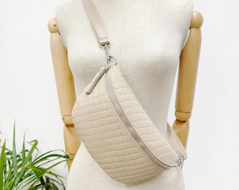 Leather bum bag, women's belt bag, crossbody bag for women, quilted bag, bum bag for women black, beige, taupe, pink, gold, silver