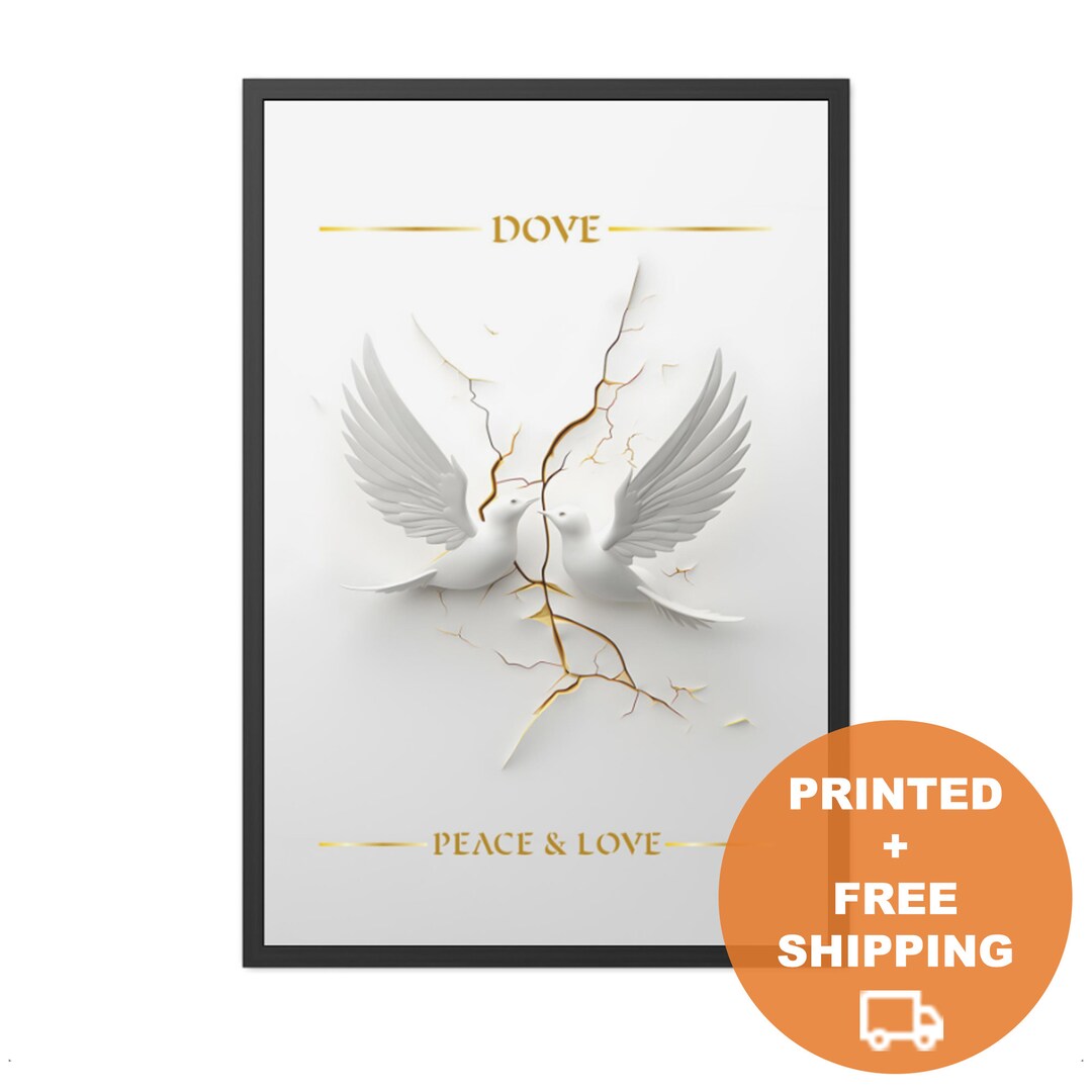 Dove Wall Art, White Wall Art, Kintsugi Art, White and Gold Abstract