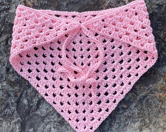 Crochet Cotton Head Scarf: Pink Crochet Bandana
