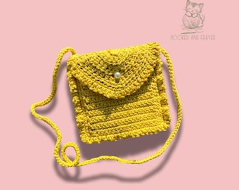 Crochet Toddler Purse: Handmade Yellow Cotton Bag with Pearl Button