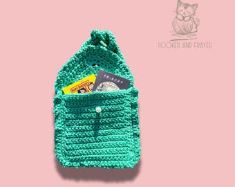 Handmade Crochet Toddler Purse: Green Cotton Bag with Pearl Button