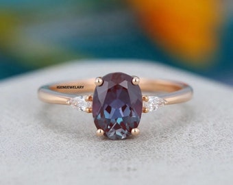 Dainty Alexandrite Ring, Color Change Alexandrite, 925 Solid Silver or 18k Gold Filled, Purple Blue Alexandrite, Wedding Engagement Ring