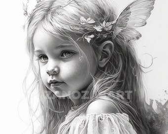 Grayscale Little Fairy Girl Coloring Page Printable Coloring - Etsy