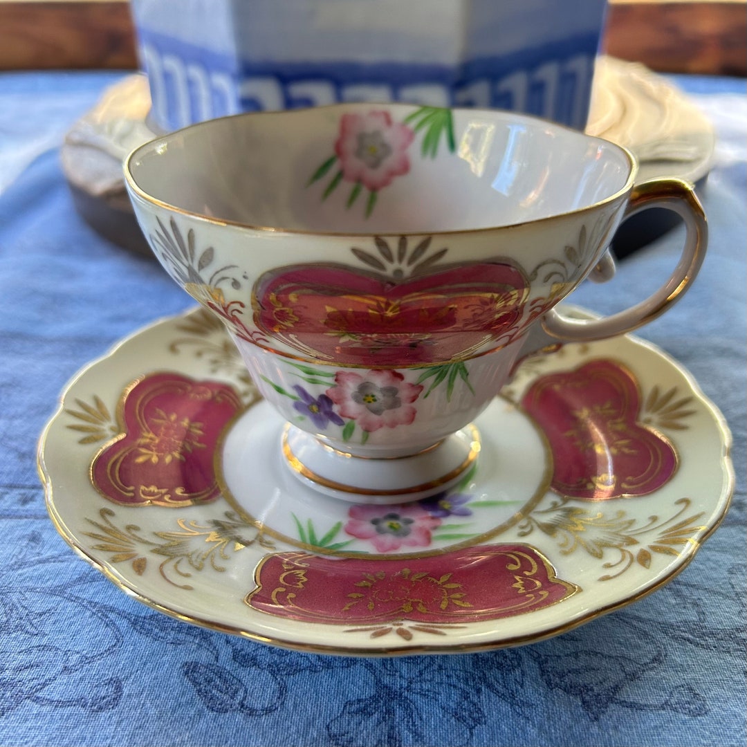 Vintage Pink and Gold Floral Ucagco China Tea Cup and Saucer Etsy