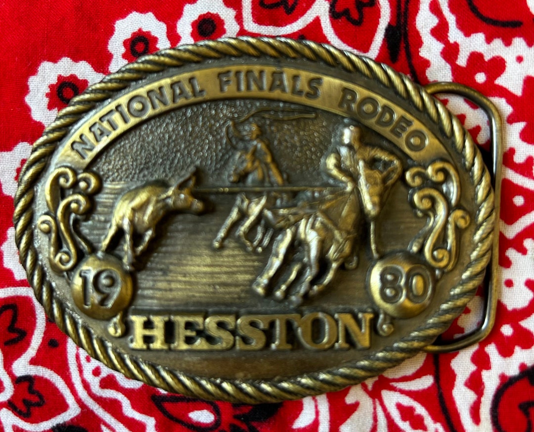 Vintage 1980 National Finals Rodeo Team Calf Roping Hesston Oval Bronze ...