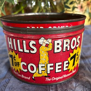 Vintage Rustic Hills Bros Coffee Tin with Lid