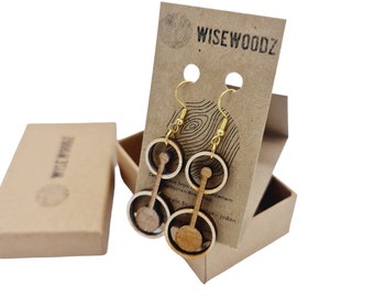 Pendiente de madera para mujer y niña, diseño moderno, hipoalergénico, pendientes luna tierra de madera, pendientes boho