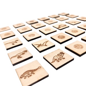 Jeu de mémoire dinosaures en bois pour enfants et adolescents avec dinosaures en bois gravés, 30 pièces