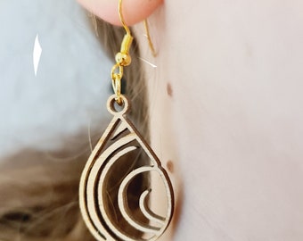 Wooden earring for women and girls, modern design, hypoallergenic, wooden heart layers earrings, boho earrings