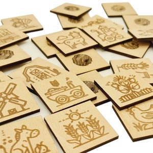 Farm Memory Game, 30 pezzi in legno, gioco di abbinamento per bambini.