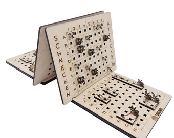 Wisewoodz snail attack wooden board game, like battleship, but nicer. 8x8 grid, great gift for kids and adults.