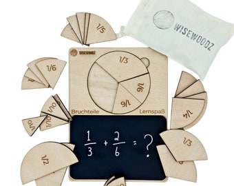 Wisewoodz fraction board, board for learning fractions made of wood with chalkboard, learning process, according to Montessori principles