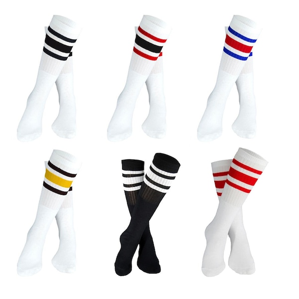 Sport stripe long skate socks skater basketball 19" inch cotton vintage tennis socks one size