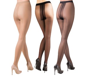 Sheer back seam pattern tights 20 den S-L range of colours