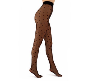 Schwarze elegante transparente Feinstrumpfhose 20 den Dots