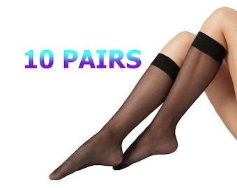 Aurellie Women's Sheer Knee High Pop Up Trousers Socks ONE SIZE 10 PAIRS