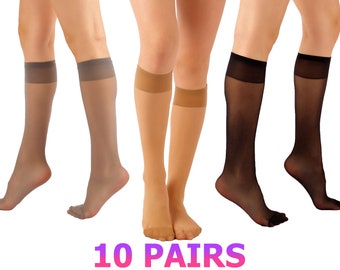 Sheer Basic Everyday Knee High Pop Up Trousers Socks 10 PAIRS