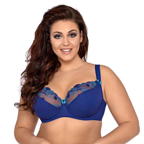 Women blue plus size semi soft bra with wide straps Axami 42 ( 95) B