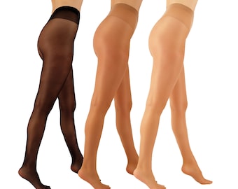 Aurellie Collants transparents taille basse à bande large pour femmes, collants transparents à la taille, 20 deniers