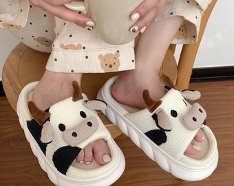 Super Cute Fluffy Open Cow Slippers