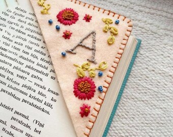 Personalized Embroidered Corner Bookmark, Felt Triangle Page Marker, Stitched Corner Handmade Bookmark