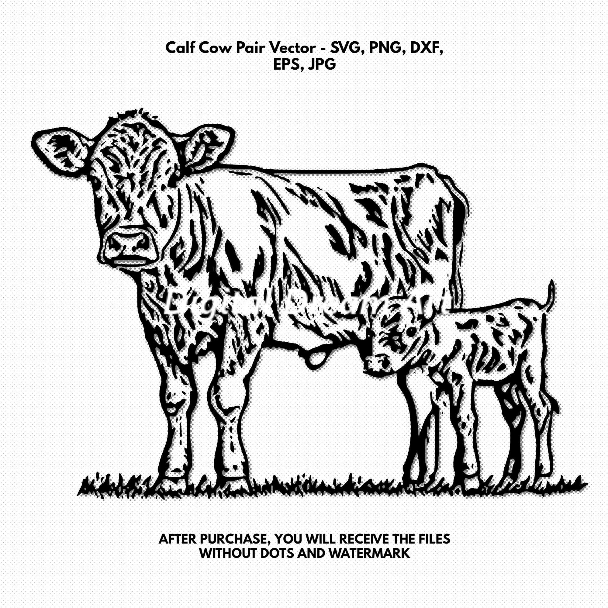 Calf Cow Pair Vector SVG, PNG, DXF, Clipart Vector Graphic Art
