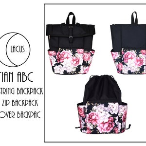 Stian Backpacks - Drawstring / Top Zip / Foldover - PDF Digital Sewing Pattern With Instructions - Lacus