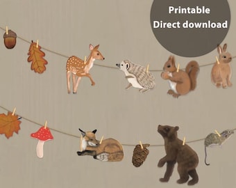 森の動物のガーランド - 森の動物の飾り - 森の動物のオーナメント - 子供部屋の装飾 - 森の動物の誕生日飾り