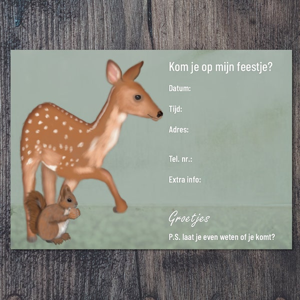 Invitation birthday, Invitation card, children's party, birthday party, Forest theme, Forest animals party, Forest birthday, Forest animals theme