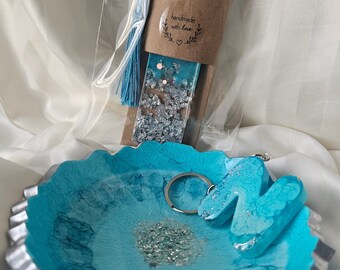 Resin Giftset : Resin bowl, bookmark & keyring for Mothers day, Anniversary or Birthday present.