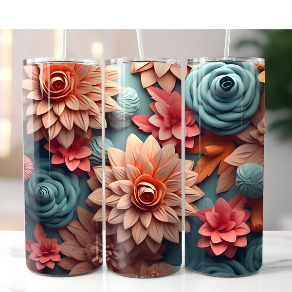 3D Flowered 20 oz Tumbler