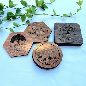 Personalised wedding gift Wooden tableware Engraved wedding favor Wooden drinkware Wood slice coaster Wedding reception decor Coasters