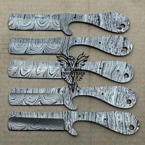 Lot of 5 Damascus Steel Blank Blade Knife For Knife Making Supplies, Custom Handmade Blank Blades, Full Tang Cowboy Blank Blades (SU-B104)