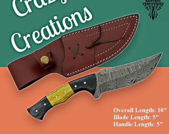Custom Handmade Full Tang Damascus Steel Hunting Knife with Wooden Handle, Wedding Gift, Birthday Gift, Fathers Day Gift, Anniversary Gift