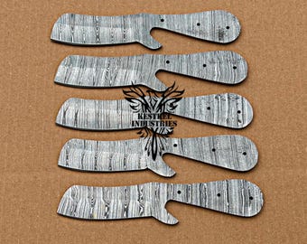 Lot of 5 Damascus Steel Blank Blade Knife For Knife Making Supplies, Custom Handmade Blank Blades, Full Tang Damascus Blank Blades (SU-B567)