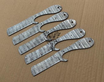 Lot of 5 Damascus Steel Blank Blade Knife For Knife Making Supplies, Custom Handmade Blank Blades, Full Tang Cowboy Blank Blades (SU-B104)