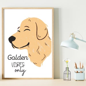 Golden Vibes, Golden retriever, decoración de arte, buena energía, Pensar positivamente, Impresión de citas inspiradoras, Impresiones positivas, Arte de pared imprimible