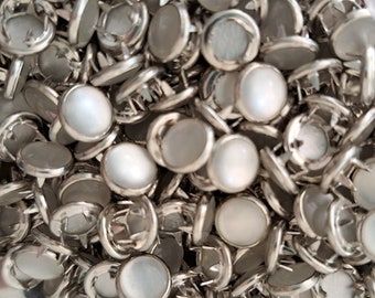 Wholesale bulk set of 100 small petite White Pearl Prong Snap Buttons 8.5 mm 5/16" Size 14, Pearl Snap Fasteners, Pearl Snaps, Western Snaps