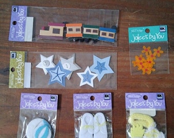 Jolee's by You scrapbook stickers: train, stars, flowers, beach ball, scarf and gloves, baby shoes | Jolee's boutique embellishments