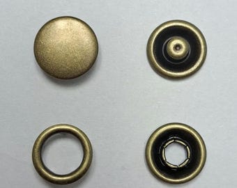 Set of 12 Antique Brass Metal Cap Prong Snap Buttons 11.5 mm 7/16" Size 16, Metal Snap Fasteners, Metal Snaps, Shirt Snaps, medium snaps.
