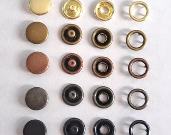 Mixed set, sample pack of metal cap prong snap buttons 11.5 mm 7/16" Size 16, Metal Snap Fasteners, Metal Snaps, Shirt Snaps, medium snaps