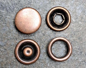 Set of 13 Red Copper Metal Cap Prong Snap Buttons 11.5 mm 7/16" Size 16, Metal Snap Fasteners, Metal Snaps, Shirt Snaps, medium snaps.