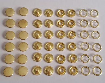Set of 13 Shiny Brass Metal Cap Prong Snap Buttons 11.5 mm 7/16" Size 16, Metal Snap Fasteners, Metal Snaps, Shirt Snaps, medium snaps.