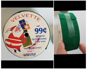 Vintage Green Christmas Velvette ribbon, craft ribbon