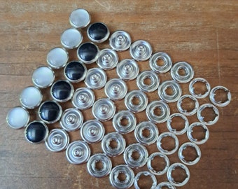 Mixed set of 12 small mini Pearl Prong Snap Buttons 6 black and 6 white, 8.5 mm 5/16" Size 14, Pearl Snap Fasteners, Western Snaps