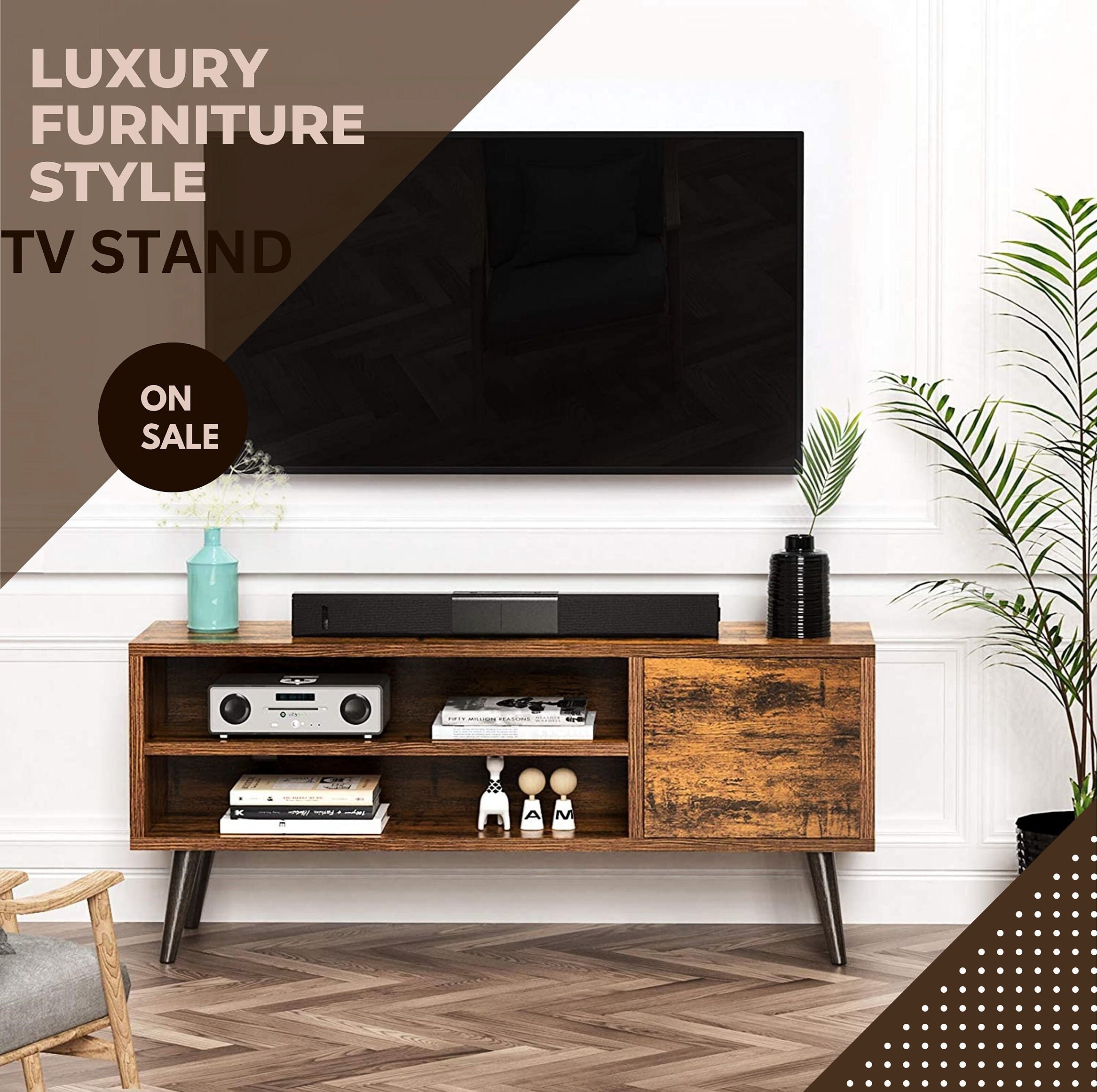 TV Stand With Storage Tvs up to 55 In Rustic Brown TV Stand Etsy