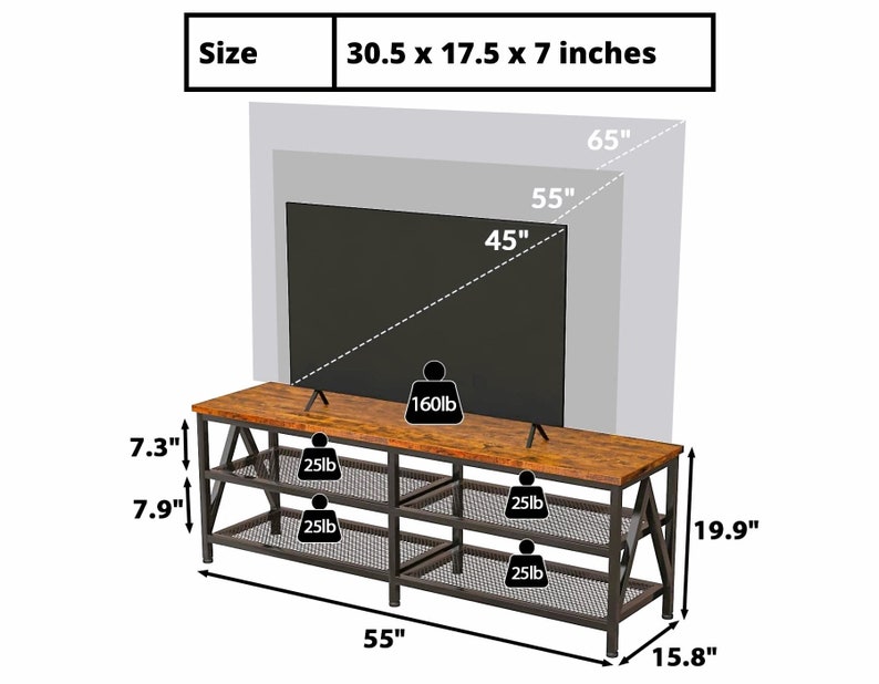TV Stand, Console Table, TV Stand Storage Shelves, Industrial TV Stand