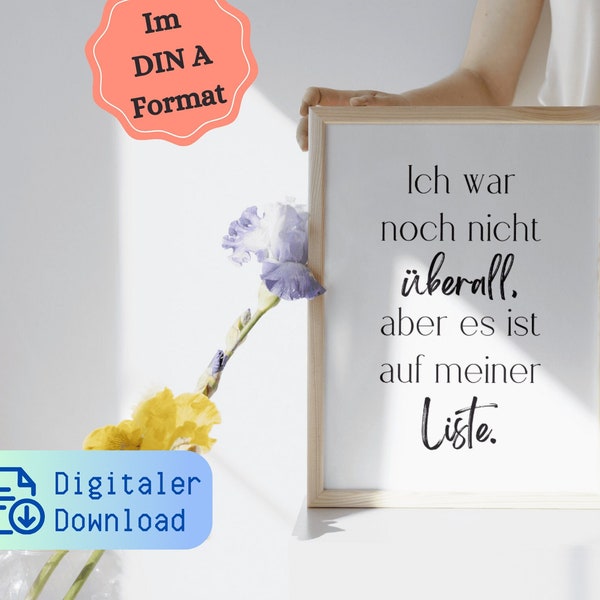 Digitales Reise-Poster zum Selbstausdrucken - Inspirierender Reisespruch - DIN A-Format - Wanddekor - Sofortiger Download